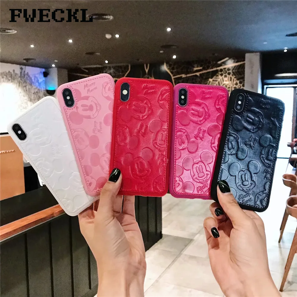 

High quaity Leather Phone Case For iPhone 7 Plus Mickey Minnie Mouse Cartoon Painting Soft Cover For iPhone X XS MAX XR 6 6S