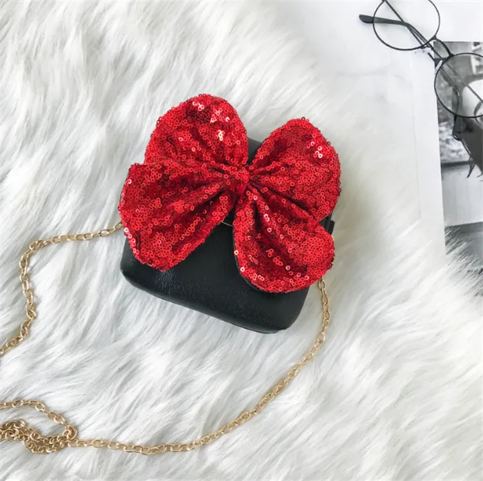 Новая мини-сумка для девочек, Блестящий галстук-бабочка для женщин, PU водонепроницаемый модный детский кошелек, Детская конфетная сумка для девочек - Цвет: black red