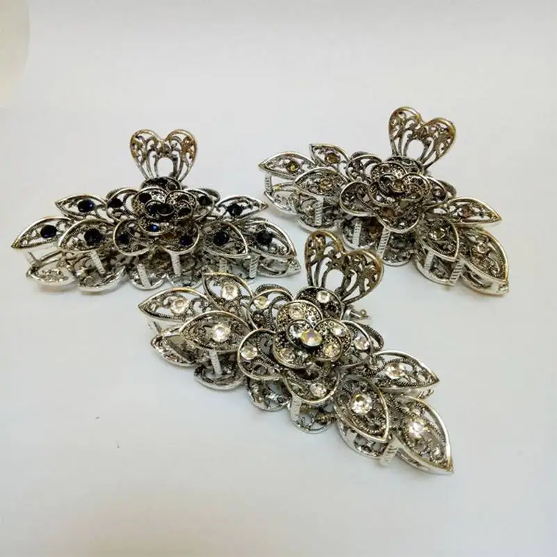 Fashion Rhinestone Crystal Flower Hair Claws Clips Clamps Hair Accessories Retro Women Clamp Barette for bride 9*3.5cm hair accessory hair clip jewelry accessories