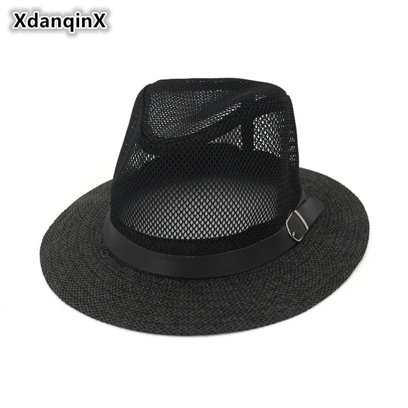 

XdanqinX Unisex Hollow Breathable Shade Straw Hats Straight-edged Mesh Ventilation Fedoras Hat Simple Male Lady Couple Sunhat