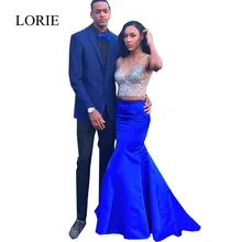 Afrikanische Formal Royal Blue Abendkleider Für Frauen Vestidos Robe De Soiree V-ausschnitt Kristalle 2 Stück Nixe-abschlussball 2017