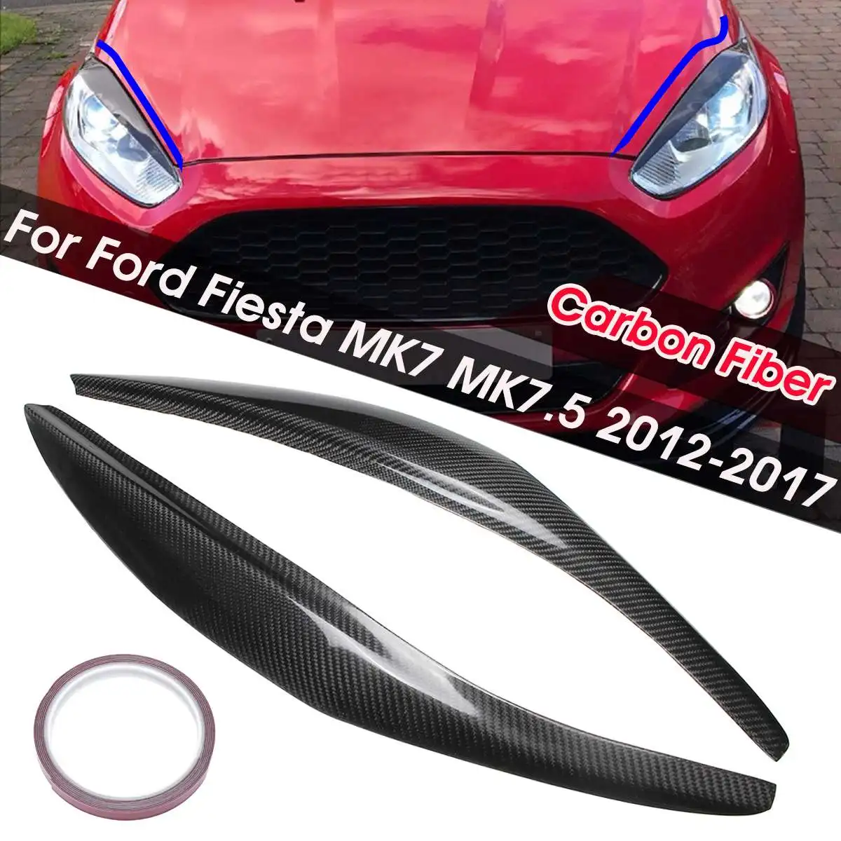 

Pair Car Carbon Fiber Front Headlight Eyebrow Cover Sticker Head Lamp Cover Trim For Ford/Fiesta MK7 MK7.5 2012-2017