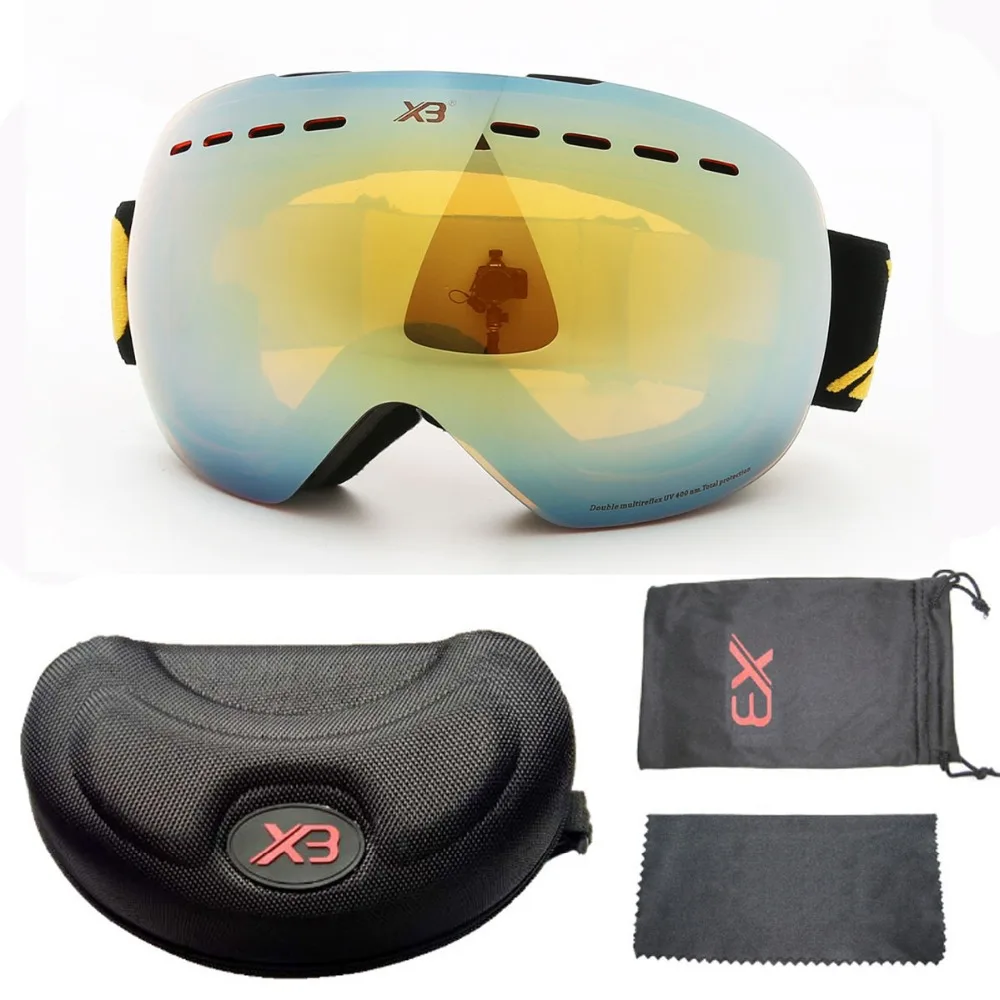 Anti-glare snow goggles, double lay big spherical ski glasses, attach reading glasses available (6)