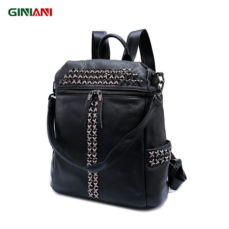 Рюкзак унисекс из натуральной кожи с заклепками на молнии спереди|rivet backpack|style