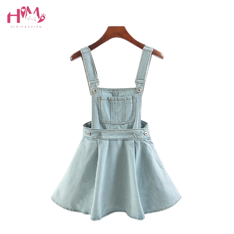 

Summer Women Sleeveless Blue Denim Jumper Dress Pocket Adjustable Jeans Bib Overall Dress Korean Slim Removable Mini Dresses
