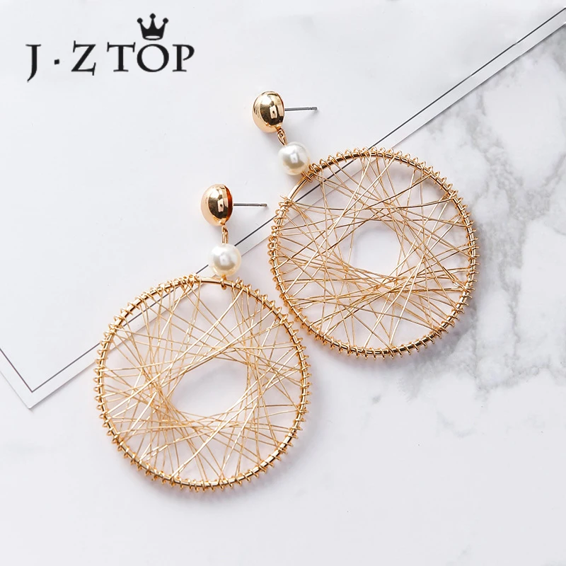 

JZTOP Exaggerated Geometric Stud Earrings Woman Hollow Spider Web Metal Round Big Earring Fashion Punk Jewelry