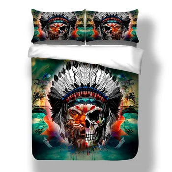 

Indian Style 3d Skull Printed 3Pcs Duvet Cover Sets Bedding Set Twin Queen Super King Size Bedclothes