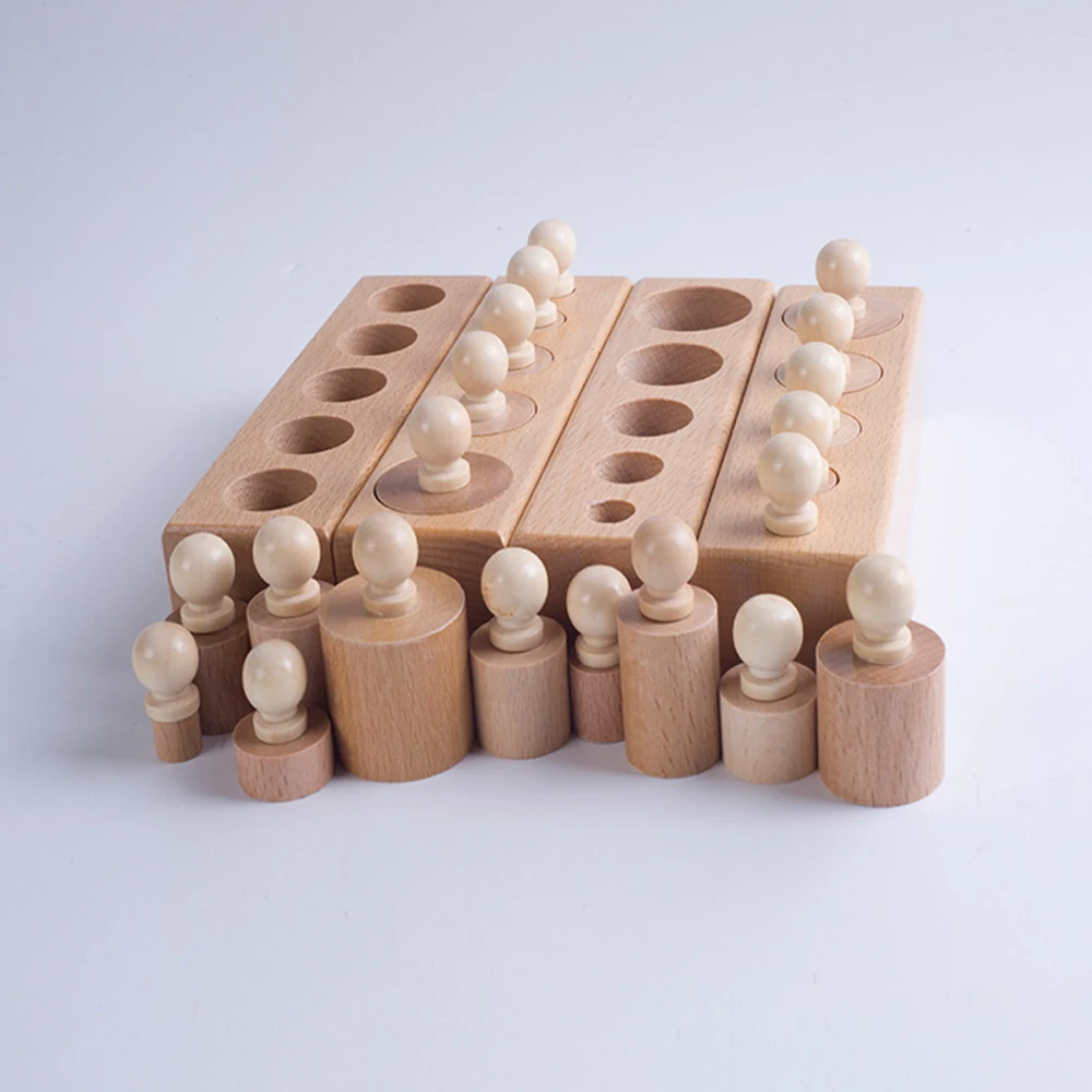 2018 New Puzzle Montessori Wooden Cylinder Socket Toys Baby Early Education Math Toy Knobbed Cylinder