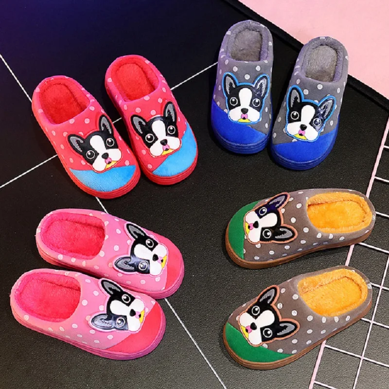 

Dog kids slippers children baby slippers for girls flip flops toddler home shoes boys Winter Warm Cotton Slipper 17-25