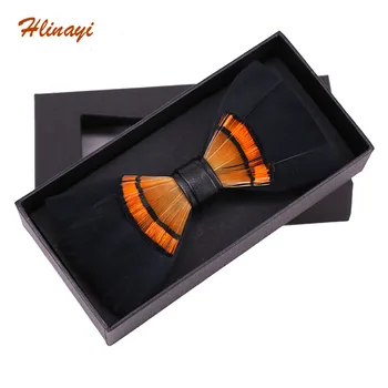 

Hlinayi 2019 Men's bow tie natural feather bow tie wedding banquet bowtie tie feather bow tie