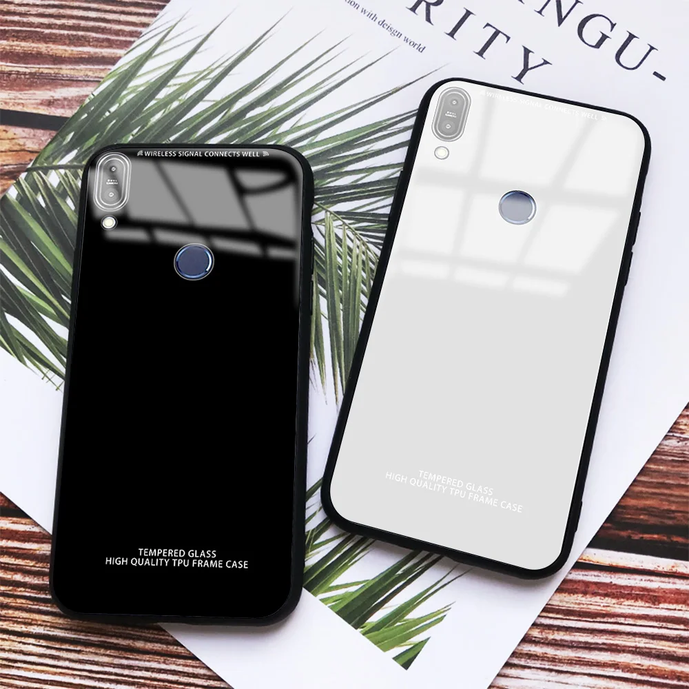 

For ASUS Max Pro M2 ZB633KL ZB631KL Back Cover For Asus Zenfone Max Pro M1 ZB602KL ZB601KL Pure Color Tempered Glass Phone Cases