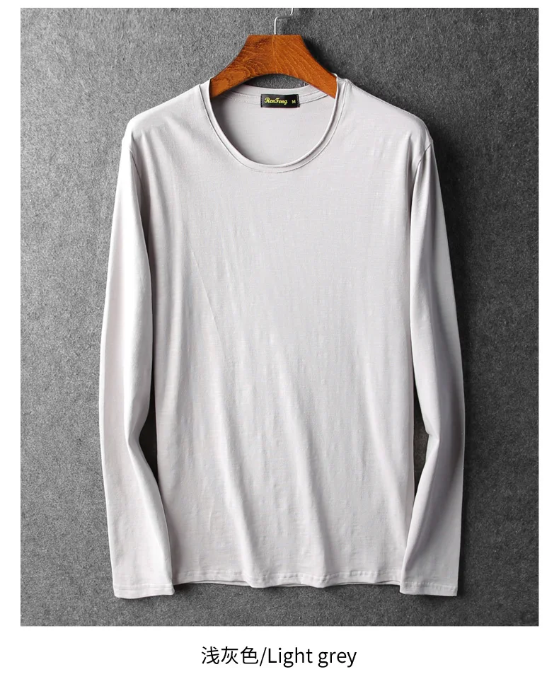 Bamboo cotton men's long sleeve t-shirt msn All Match O Neck Casual T-Shirts Base Tees spring autumn Korean bottoming shirt men (7)