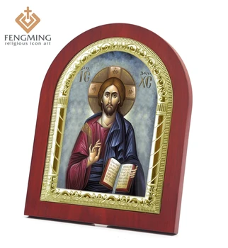 

Cheap Religious Painting juses Christian Symbols Orthodox Greek Priest Great Gift Wood Crafts Decoration Vintage Byzantine Icon