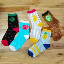 5 пар Женские хлопковые носки милые красочные забавные носки креативные повседневные harajuku животные фрукты Мультяшные носки для девочек