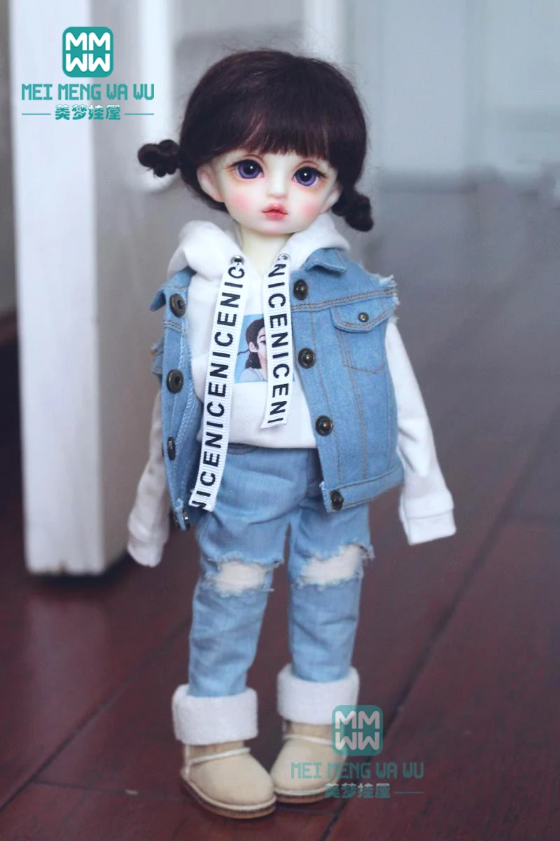 27 см-30 см 1/6 Одежда для кукол BJD YOSD модный джинсовый жилет свитшот штаны с дырками |