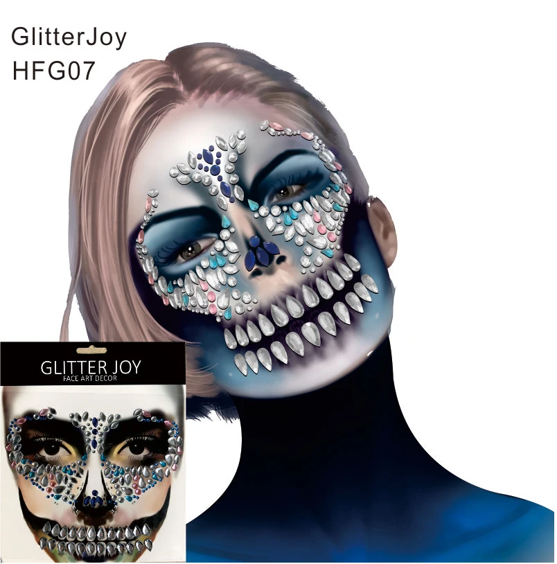 

HFG07 1Pc Festival Face Jewel Rhinestone with Gem Skull Teeth Sticker for Carnival Makeup Body Art