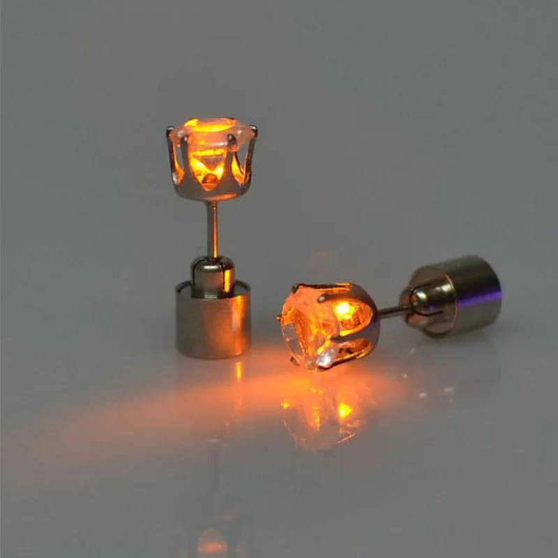 1pair Charm LED Earring Light Up Crown Glowing Crystal Stainless Ear Drop Ear Stud Earring font