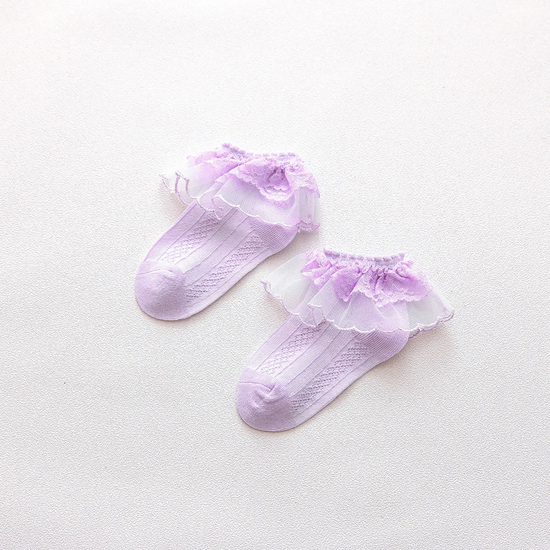 Новое поступление, кружевные сетчатые хлопковые носки для принцессы для маленьких девочек 0-8 лет, 6 цветов - Цвет: Лаванда