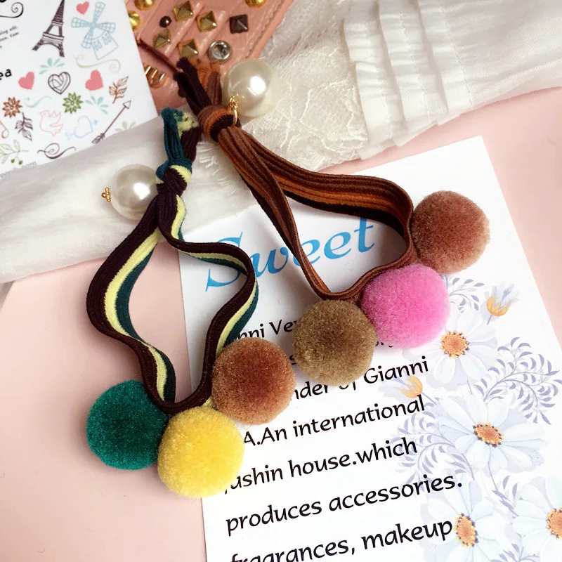 Korea Hair Accessories Colorful Ball Pearl Hair Ring Rubber Headband For Women Headwear Haar Accessoires Hair Bows -c