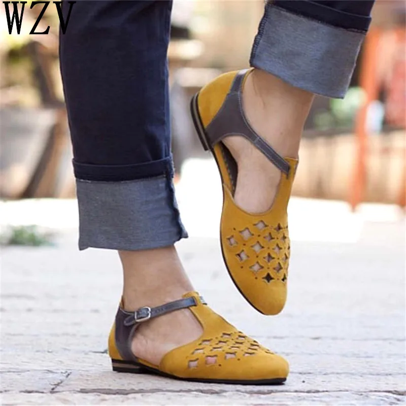 2019 Spring New Hollow Out Women Shoes Pointed Toe Flat Leather Casual Female Fashion Woman Plus Size 43 H122 | Обувь