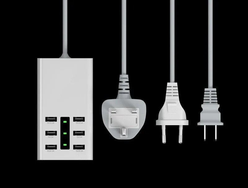 6 портов, USB адаптер питания для зарядного устройства, розетка, зарядное устройство, США, Великобритания, ЕС, штекер DC 0.5A 1A 2.1A для Iphone, мобильного телефона, планшета, ПК