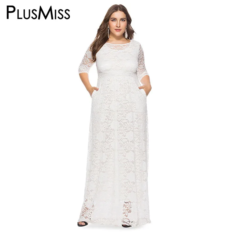 PlusMiss размера плюс 5XL XXXXL XXXL Черный, красный, белый цвета кружевное элегантное Вечеринка платья больших Размеры летние макси длинное платье Robe Femme