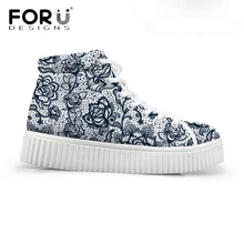 Винтажные женские туфли без каблуков на шнурках туфли на толстой подошве с высоким берцем повседневная женская обувь на плоской платформе дышащая женская обувь с 3D-принтом