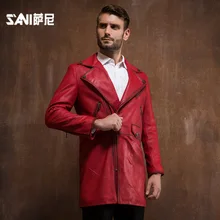 Akrasanee осень и зима средней длины воловья кожа пальто натуральная кожа Одежда Мужской один Овчина кожа пальто многоцветный