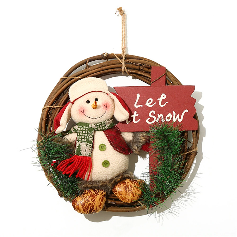 Рождественский венок из ротанга круг подвесное Кольцо Новогодние украшения с дедом морозом Снеговик Рождественский подарок