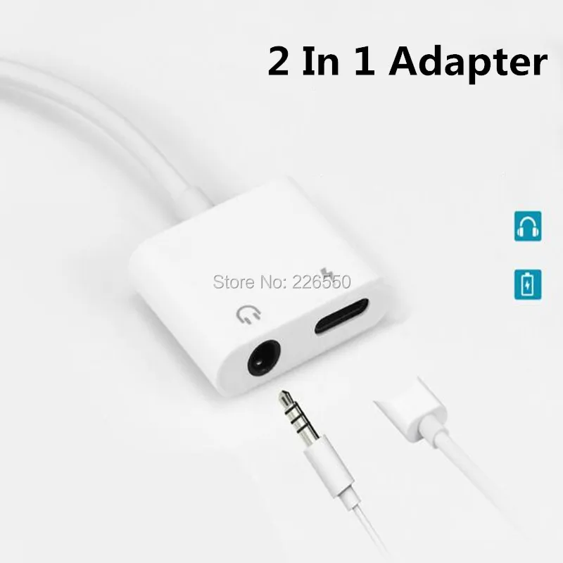 2 in 1 Adapter Connector to 3.5mm Earphone headset 2A Charging+Aux