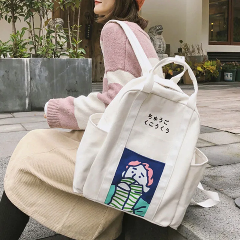 

Great Capacity Canvas Back Bags New Fashion Harajuku Women Backpacks Cute Cartoon Print Girls School Bag Durable Travel Bag