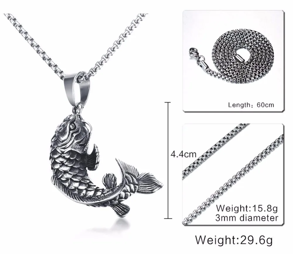 Mens Goldfish Necklaces Stainless Steel Fancy Carp Fish Pendant Collares Collier Men Fashion Jewelry Accessories colar choker 16