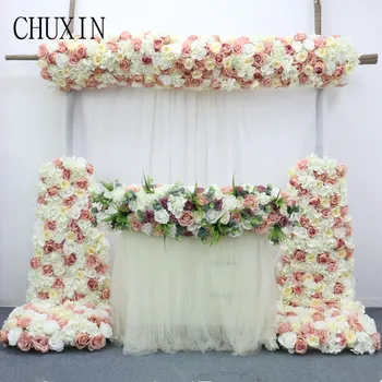 

NEW custom artificial flower rose hydrangea trailing flower row wedding table flower wall paving road leading large event carpet