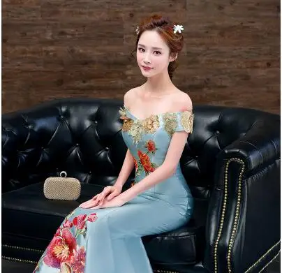 Современные китайское традиционное платье красный долго Qipao цветок Русалка Свадебные платье чонсам - Цвет: Прозрачный