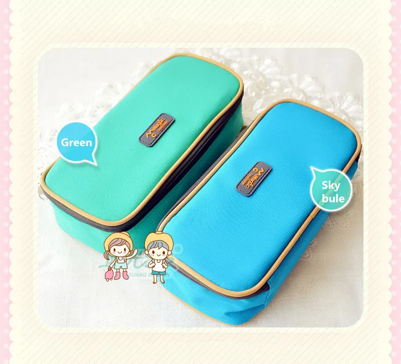 sky blue green pink high capacity pencil case, high quality nylon