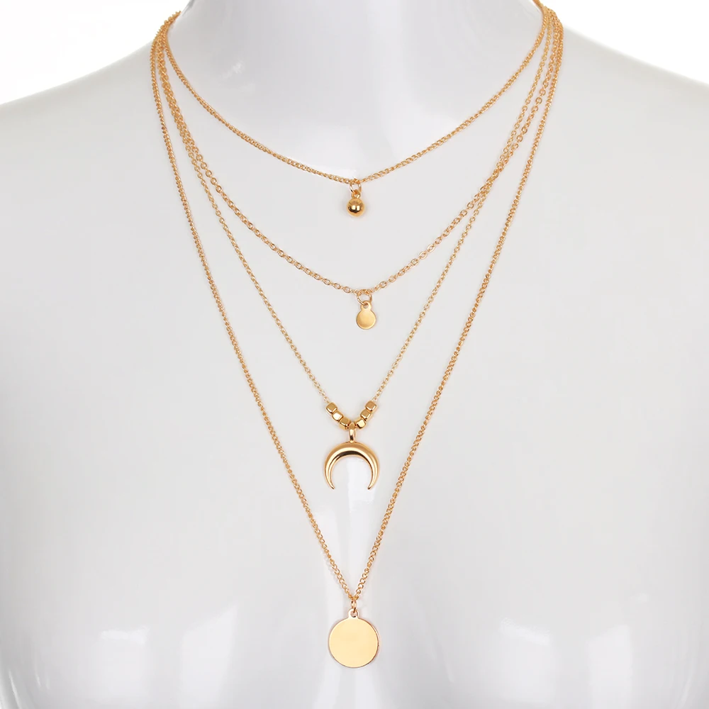 

Fashion Multilayer Sequins Rhinestone Tassel Pendants Chain Necklace Choker Collar Women Jewelry Moon Ancient Silver Necklace
