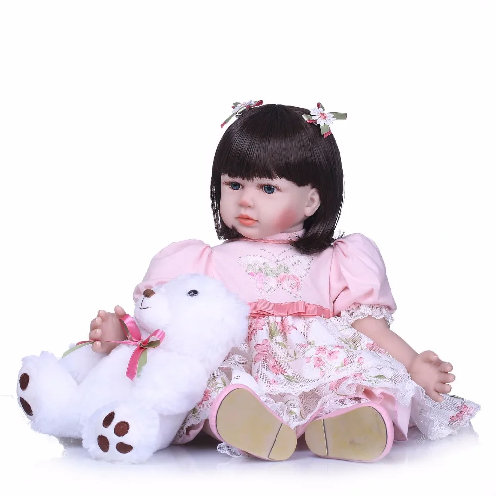 

Lovely Real Like Baby Dolls Reborn 23'' soft Silicone Vinyl Reborn baby Doll Toys Realistic Lifelike Girl Wear cute pink Dress