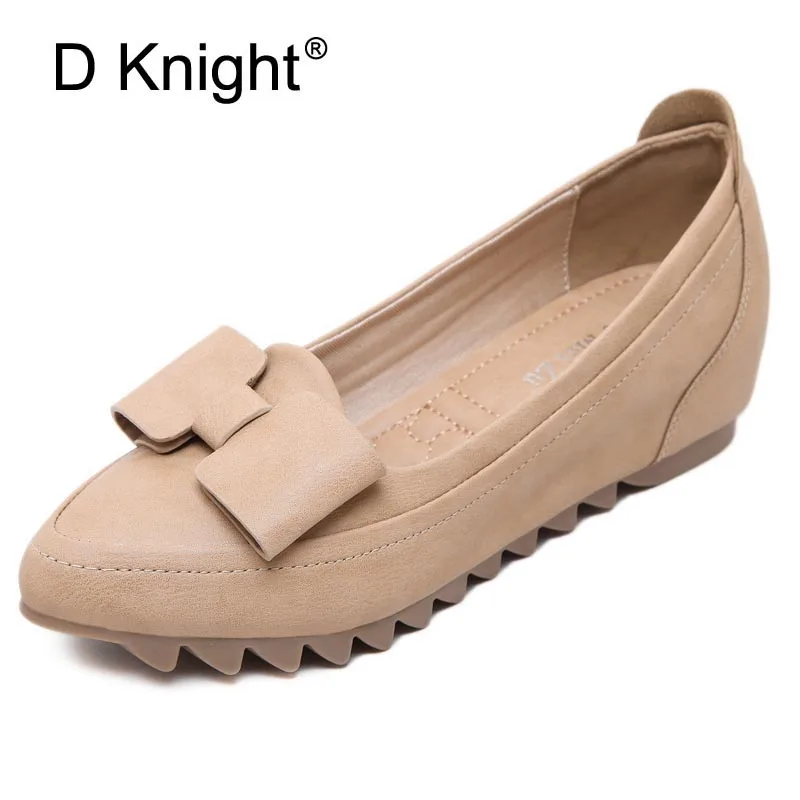 

Fashion Bow Pointed Toe Slip-on Women Loafers Ladies Casual Height Increasing Flats Shoes Female Comfortable Moccasins Loafers