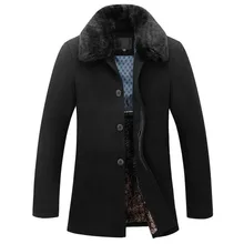 Осеннее и зимнее Новое высококачественное мужское шерстяное пальто, толстая деловая Повседневная куртка с меховым воротником, однотонное Пальто 4XL
