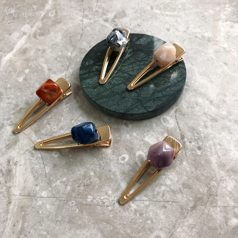 

AOMU Korean Women Marble Textured Acetate Hair Clip Hollow Waterdrop Shape Hairgrip Metal Barrettes Hair Accessories Gifts