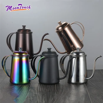 

304 Stainless Steel Long Mouth Hand Punching Pot Fine Mouth Kettle 650ml Drip Coffee Pot Filter Brewing Teapot Court Drinkware