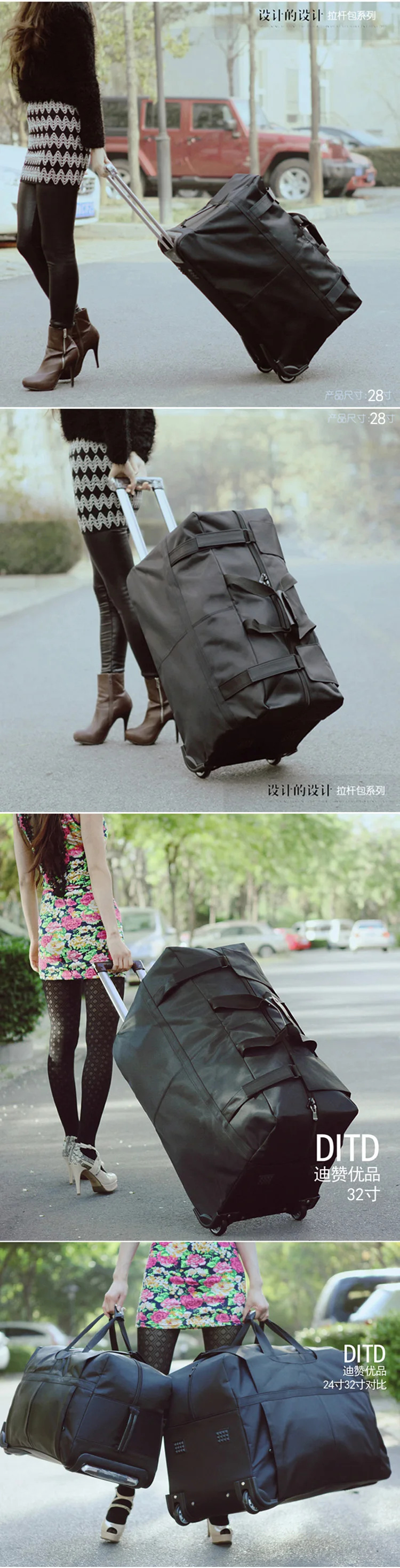 New Large Capacity Trolley Travel Bag Suitcase on Wheels Valise Bagages Roulettes Hand Trolley Unisex Folding Big Bag Duffel Bag