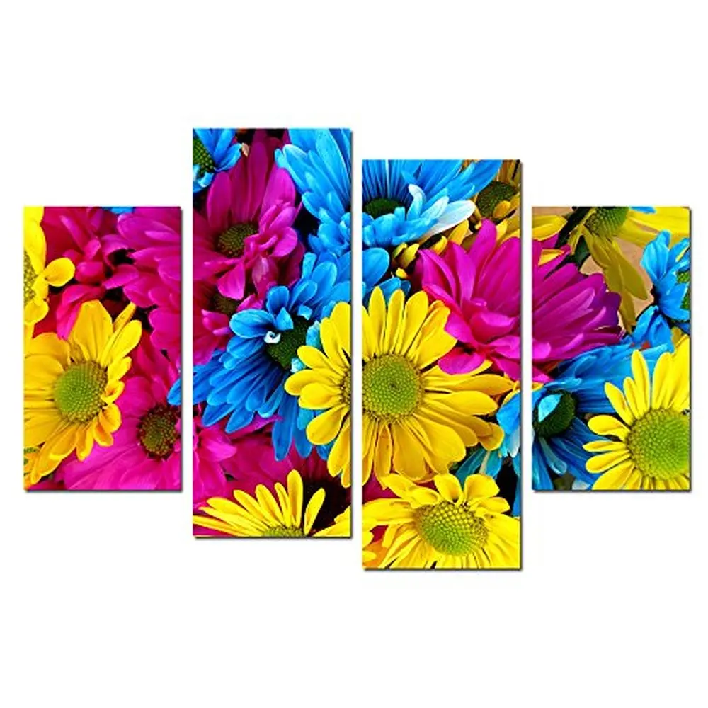 Buy Daisy Flower Canvas Wall Art Colorful,4 Panel Wall