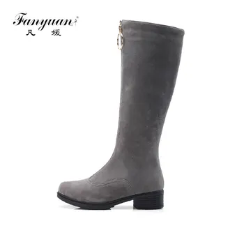 

Fanyuan Fashion Solid knee high boots Round Toe Equestrian boots women Square heel long boots winter warm Zipper shoes Botas
