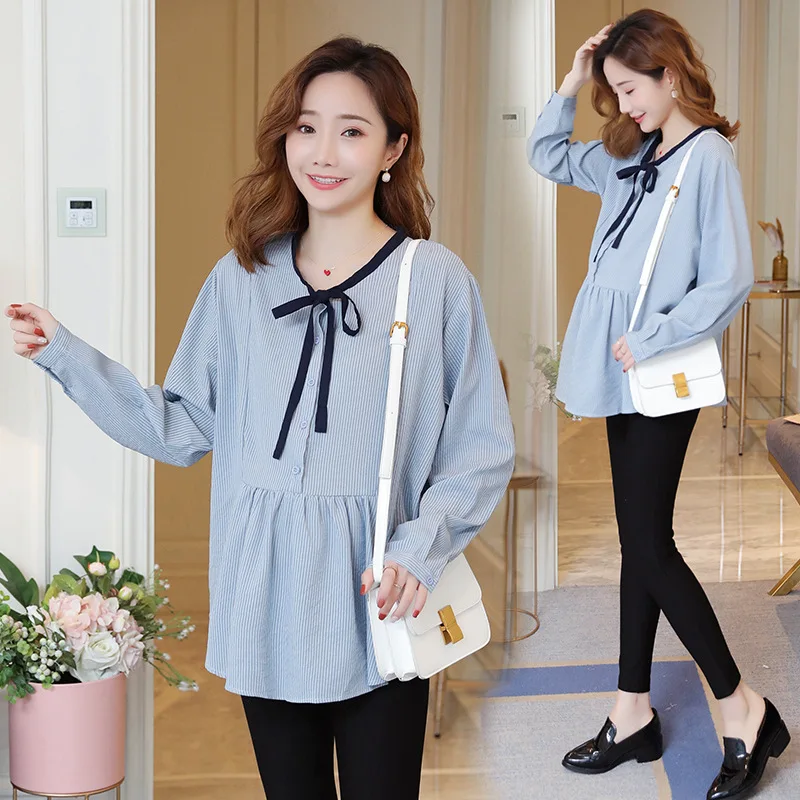 

Envsoll 2019 Korean Fashion Maternity Blouse Pregnancy Tops Loose Long Sleeve Sweet Shirts Maternity Clothes for Pregnant Women