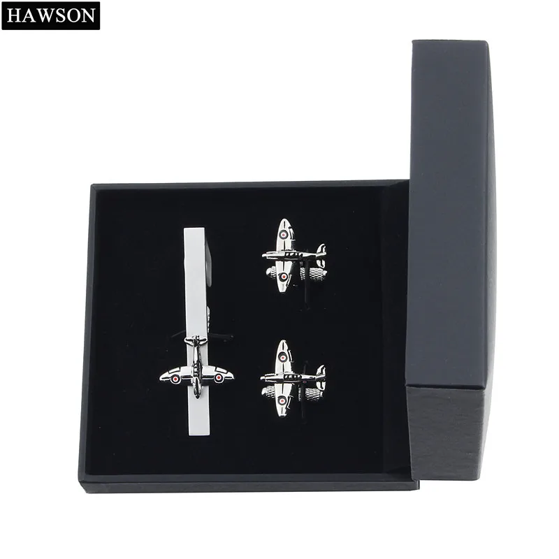 HAWSON Мода Spitfire военные самолеты запонки набор зажимов для галстука серебряный цвет галстук, держатель, застежка забавные ювелирные изделия для вечерние