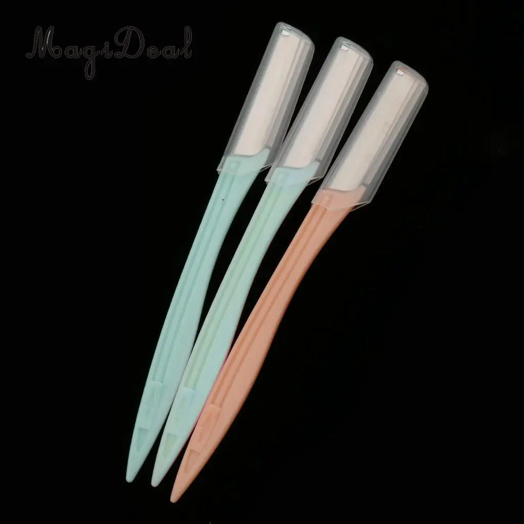 MagiDeal 3 Pieces Women Face Eyebrow Hair Removal Safety Razor Trimmer Shaper Facial Hair Mini Makeup Shaver 