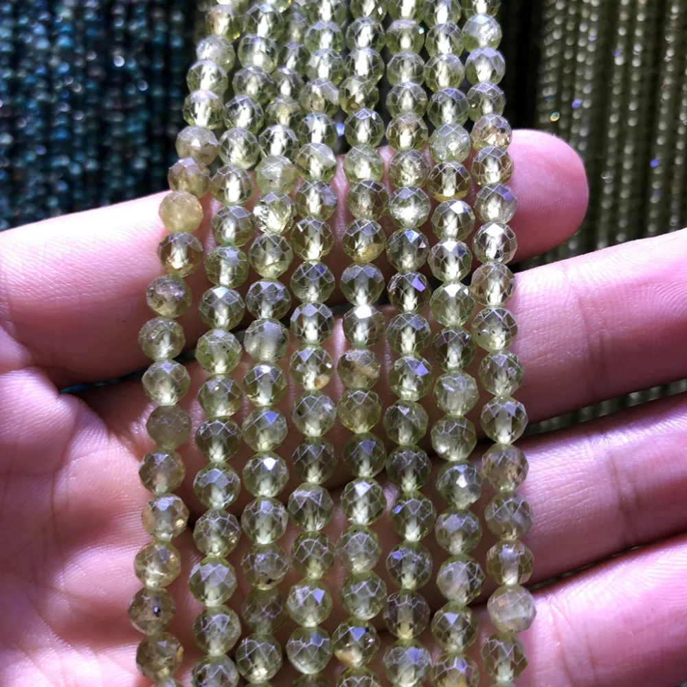 5 strings Lot Faceted Tiny Small Beads,Natural Peridot Beads 2mm 3mm Faceted Round Tiny Spacer Beads,15.5\