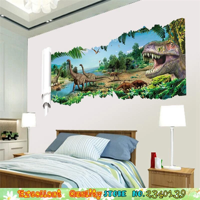 Large 3D Dinosaurs Wall Poster Sticker DIY Home Jurassic Mural Art