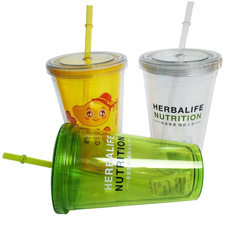 

520ml 3 Candy color Food Grade Platic Herbalife Straw type BPA free plastic Milk Juice Drinking Water Bottle